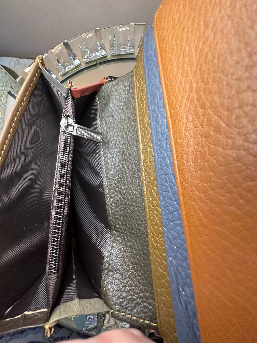 Patchwork Leather Tri-Fold Wallet- Multicolor
